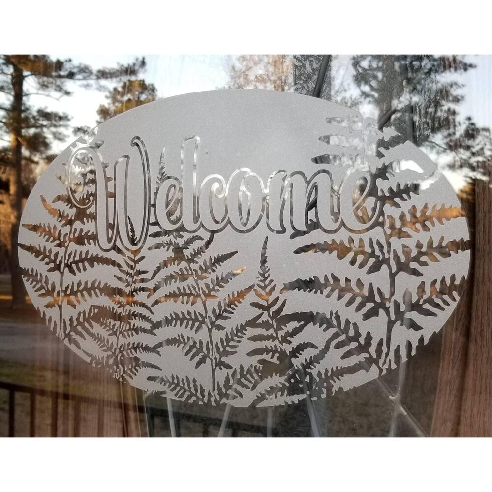 WELCOME adhesive decal etched glass vinyl fern 11×17 door decor